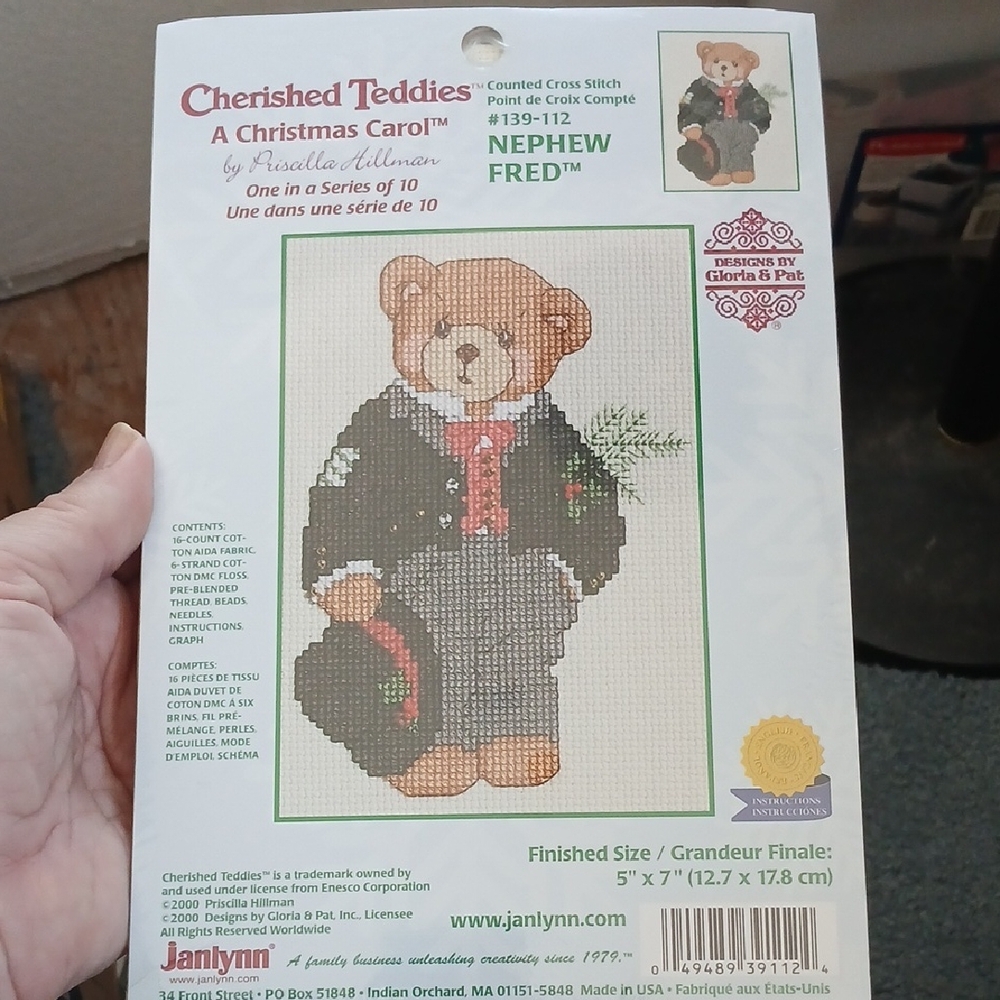 Janlynn Cross Stitch Kit New Cherished Teddies Nephew Ted 139-112 Chistmas Carol